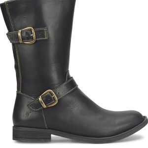 Born Black Leather Moto Boots‎ with Gold Buckles